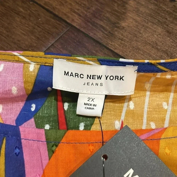 Marc New York Tropical Ruffle Multicolored blouse Cotton Plus Size 2X Flowy NWT - Picture 3 of 11
